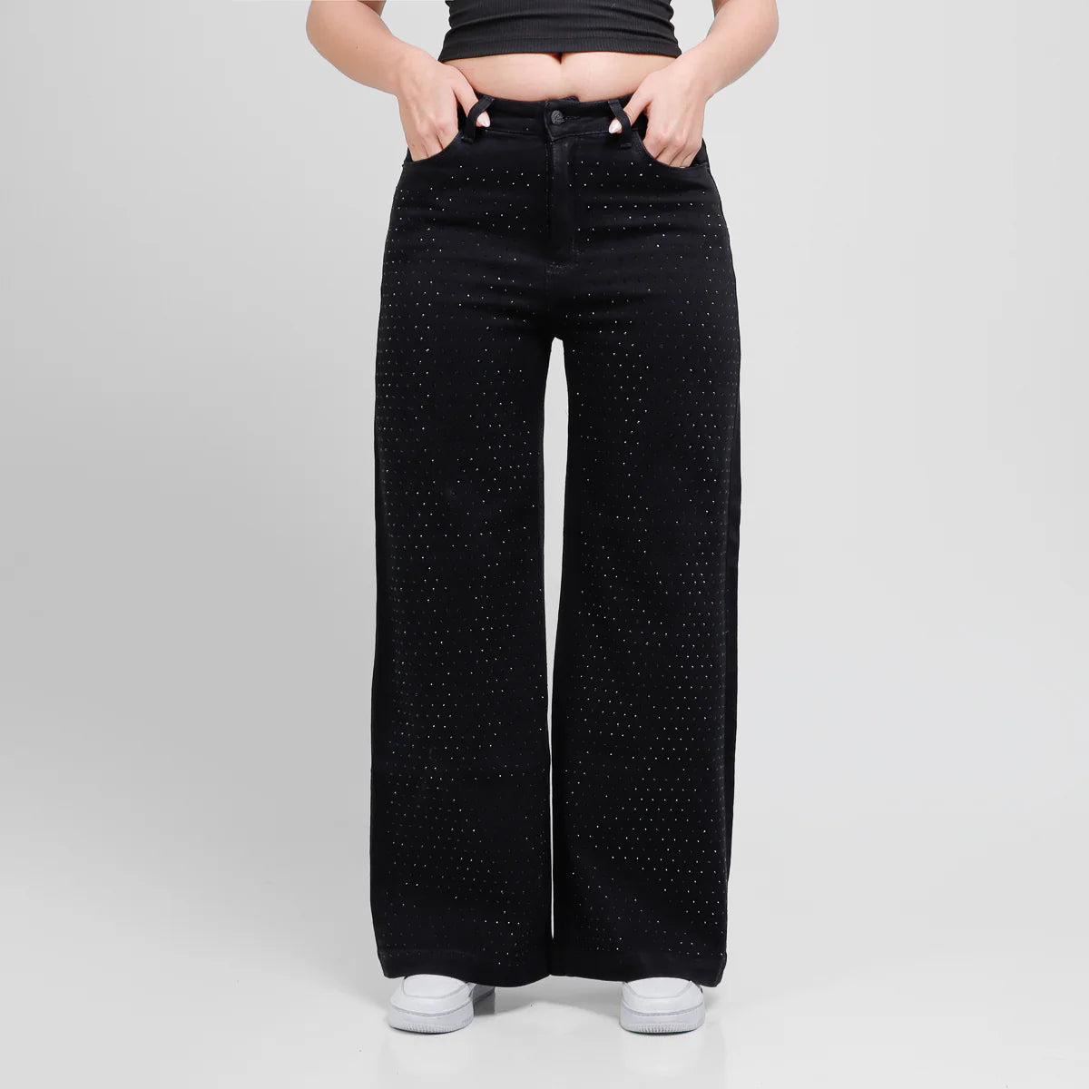 Jean Axspen Wide Leg Negro Ax-2889 Brillos